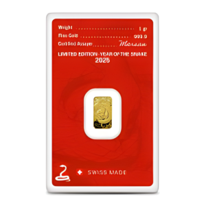 2025 1 Gram Argor Heraeus Lunar Snake Gold Bar (New w/ Assay)